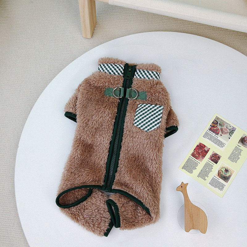 KFX-9305533 Double-Sided Velveteen Dog Clothing in Apricot and Khaki - Sizes XS to XL