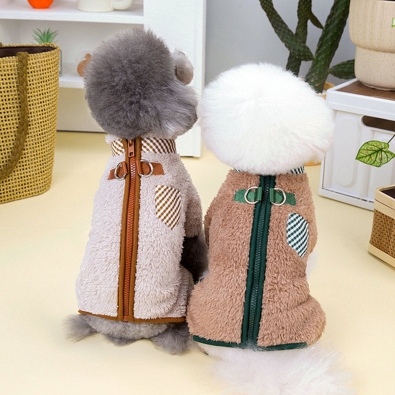 KFX-9305533 Double-Sided Velveteen Dog Clothing in Apricot and Khaki - Sizes XS to XL