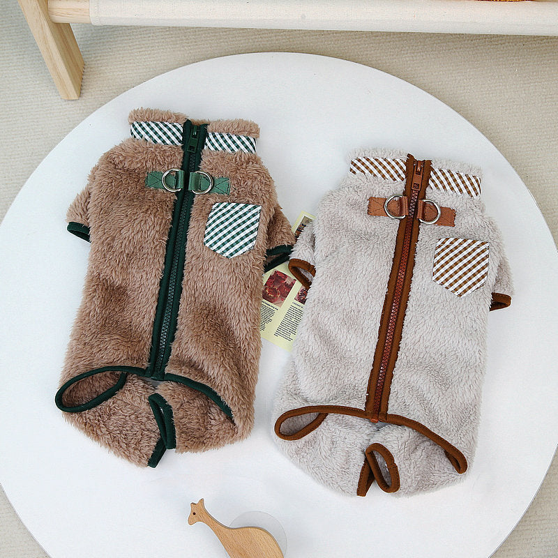 KFX-9305533 Double-Sided Velveteen Dog Clothing in Apricot and Khaki - Sizes XS to XL