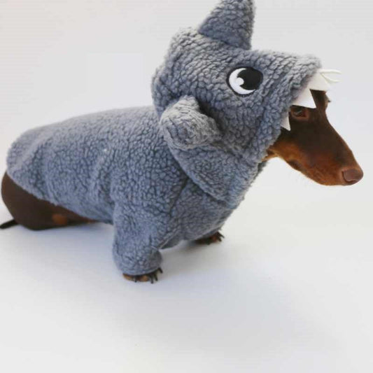 KFX-9306941 Fleece-Lined Gray Shark Hooded Sweater for Dogs and Cats - Warm and Trendy Pet Clothes