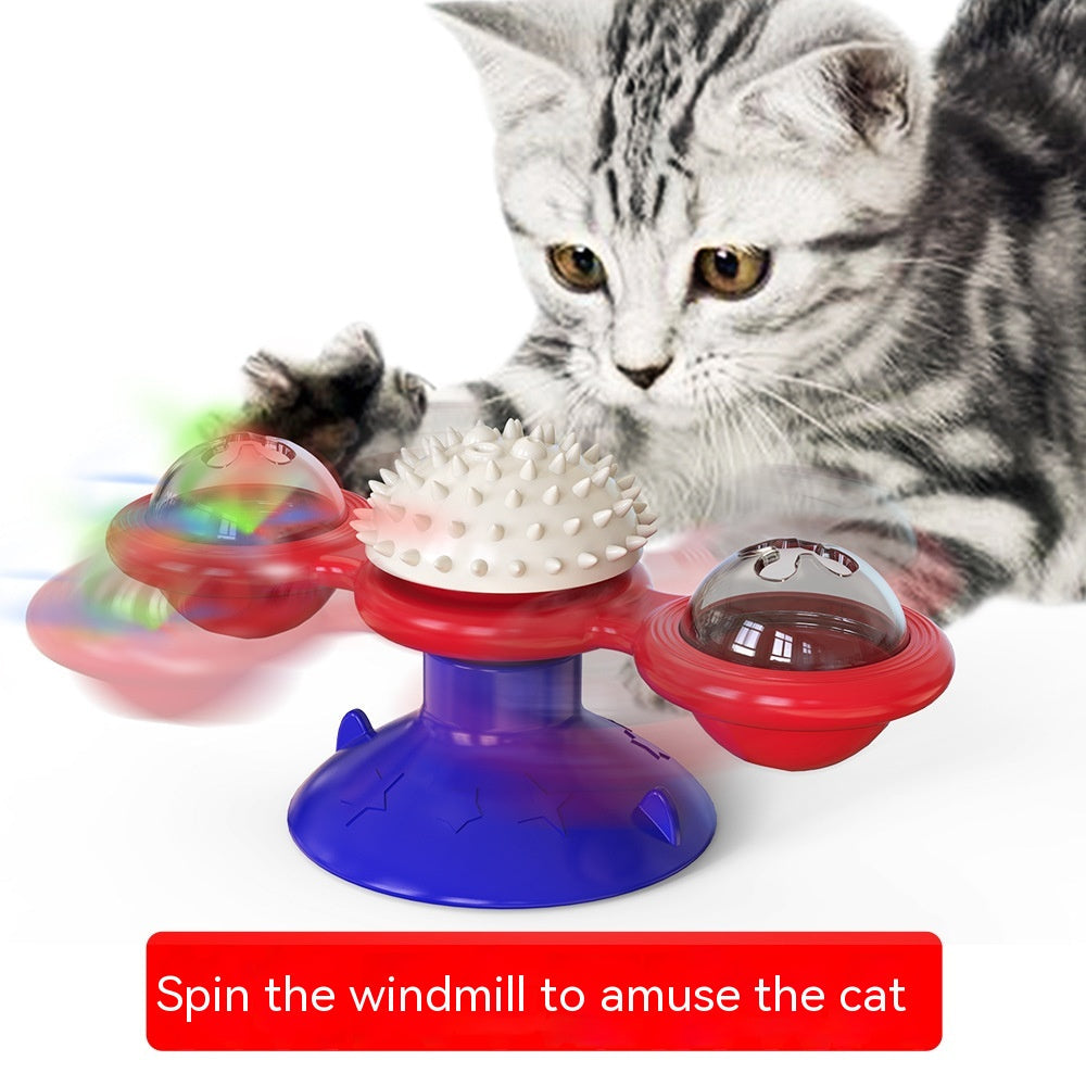 KFX-9307325 Rotating Windmill Cat Teaser Toy with Lights - Colorful Interactive Pet Plaything