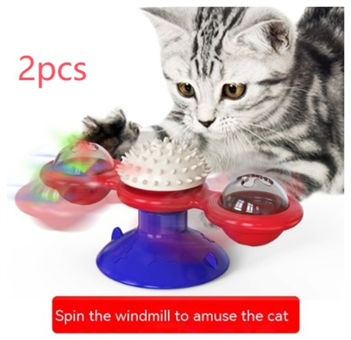 KFX-9307325 Rotating Windmill Cat Teaser Toy with Lights - Colorful Interactive Pet Plaything