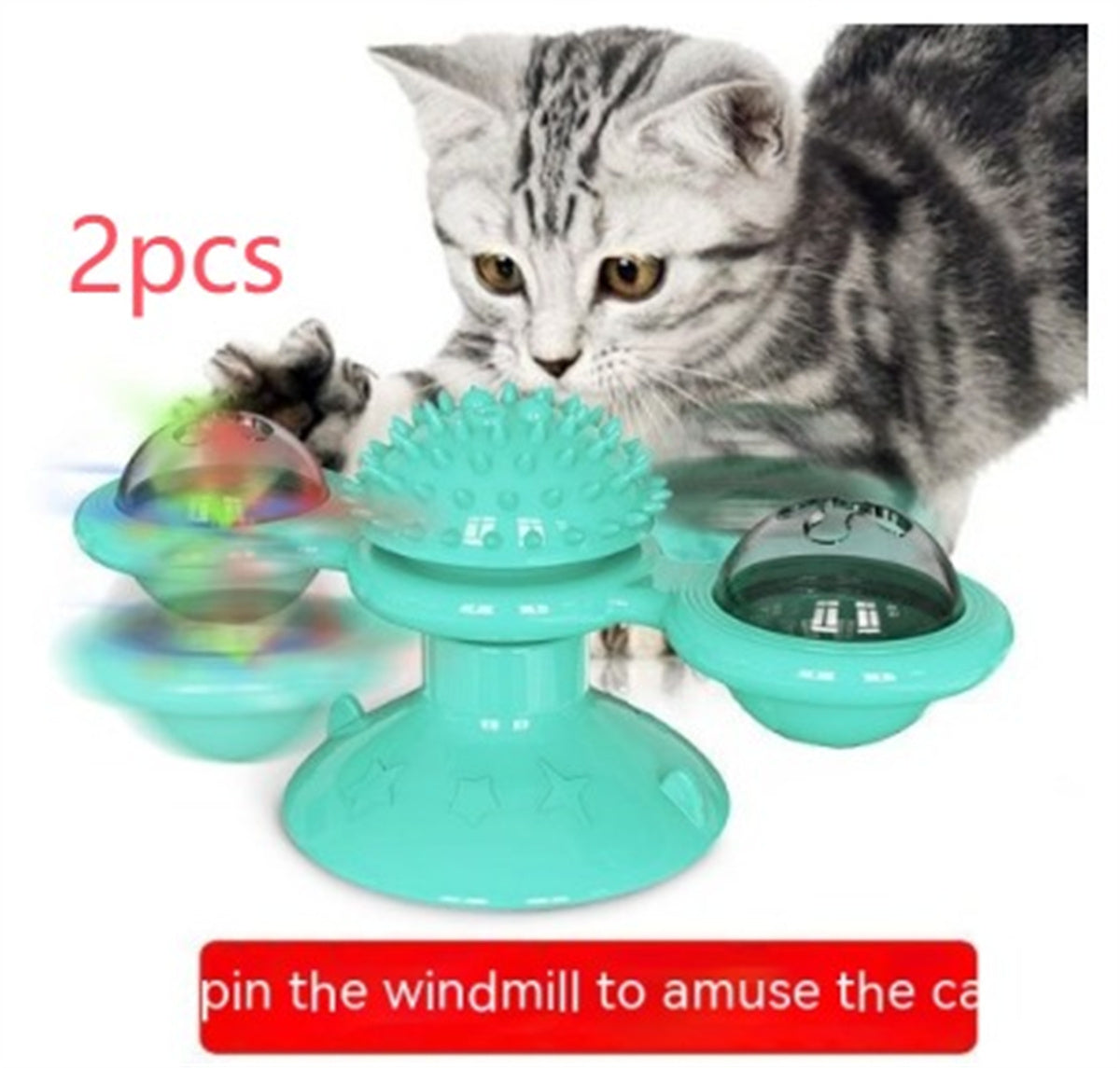 KFX-9307325 Rotating Windmill Cat Teaser Toy with Lights - Colorful Interactive Pet Plaything