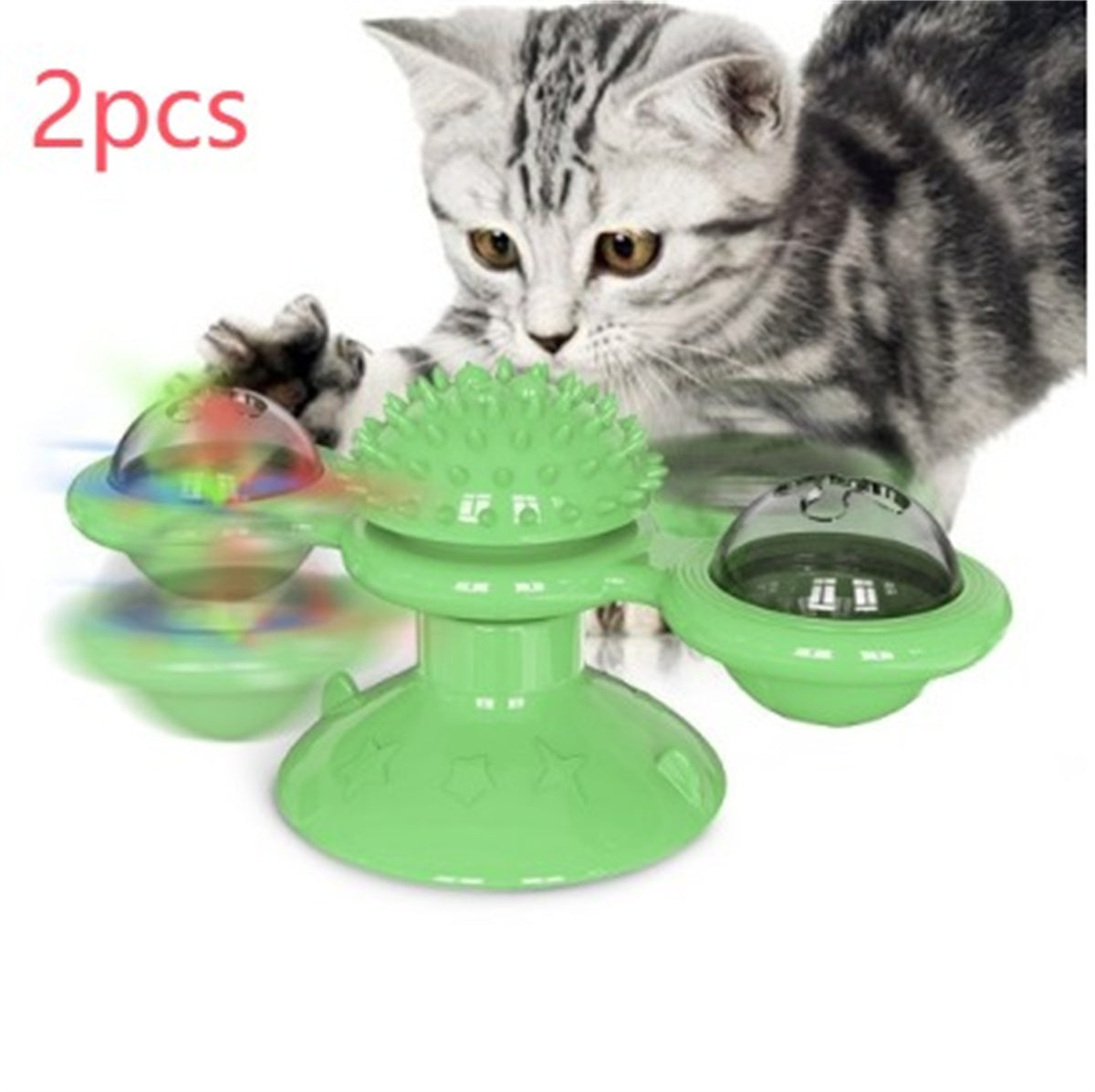 KFX-9307325 Rotating Windmill Cat Teaser Toy with Lights - Colorful Interactive Pet Plaything