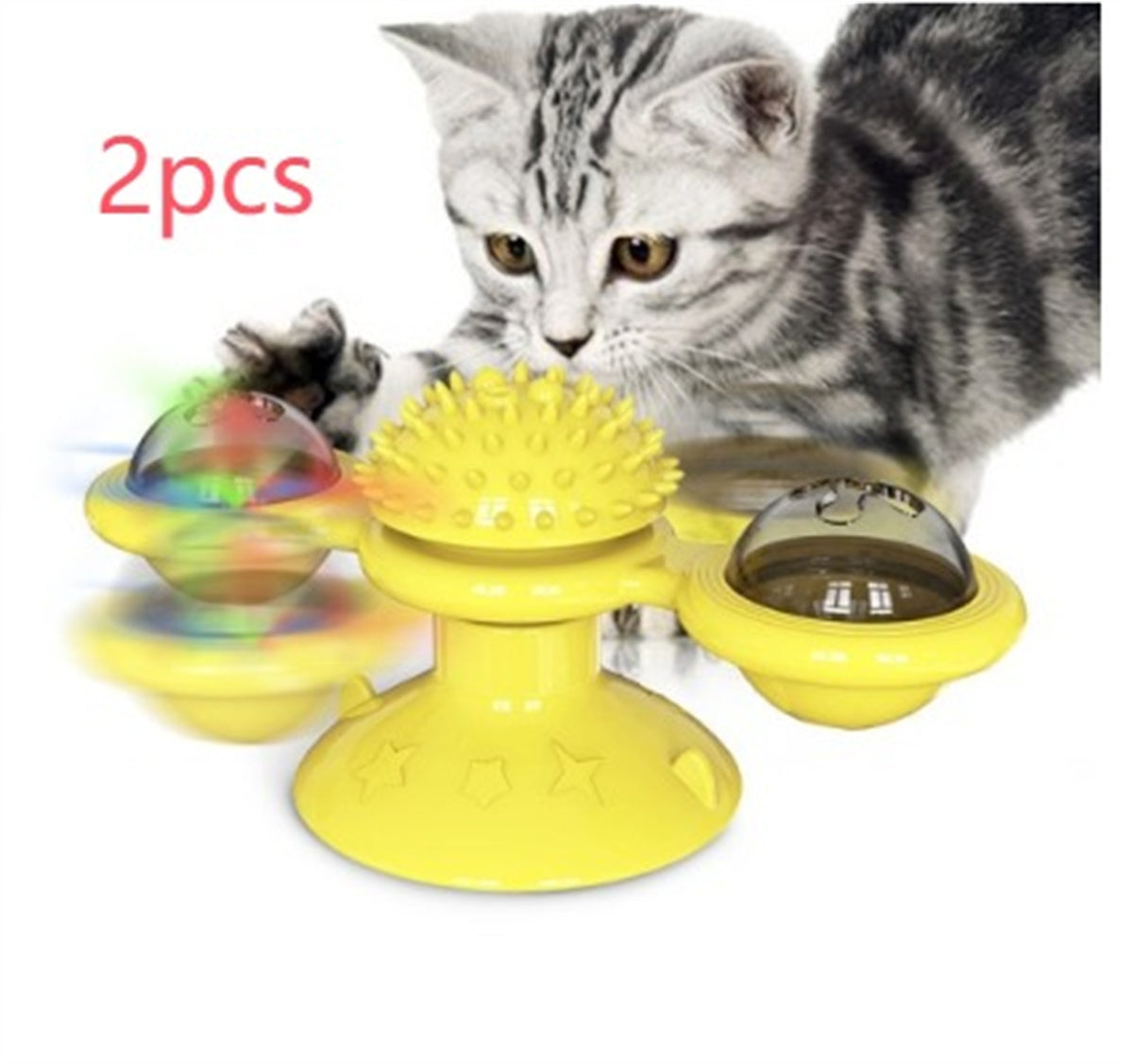 KFX-9307325 Rotating Windmill Cat Teaser Toy with Lights - Colorful Interactive Pet Plaything