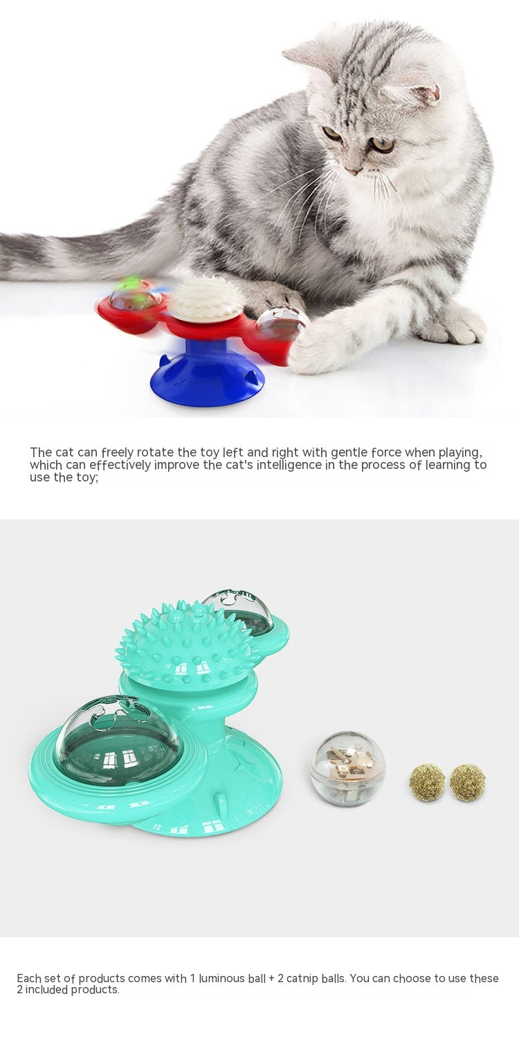 KFX-9307325 Rotating Windmill Cat Teaser Toy with Lights - Colorful Interactive Pet Plaything