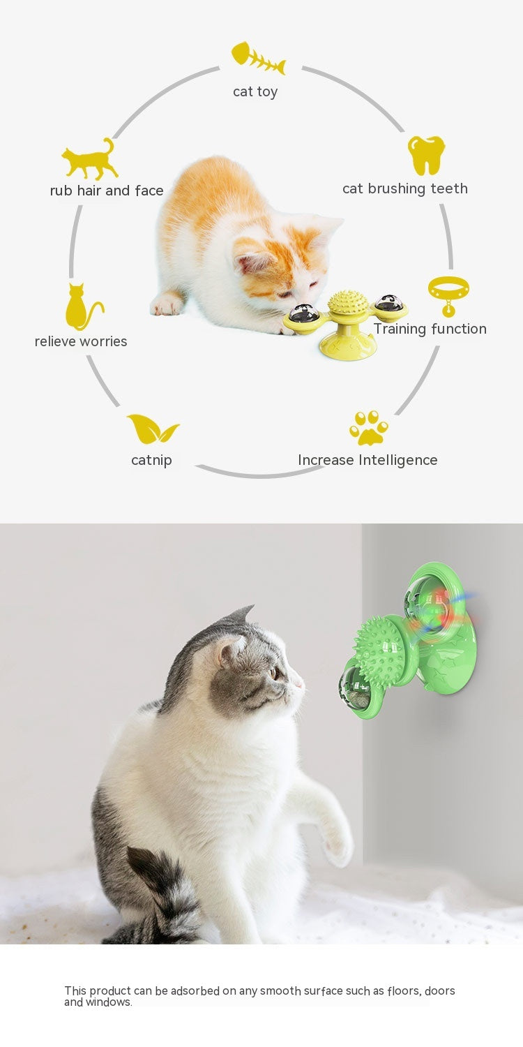 KFX-9307325 Rotating Windmill Cat Teaser Toy with Lights - Colorful Interactive Pet Plaything