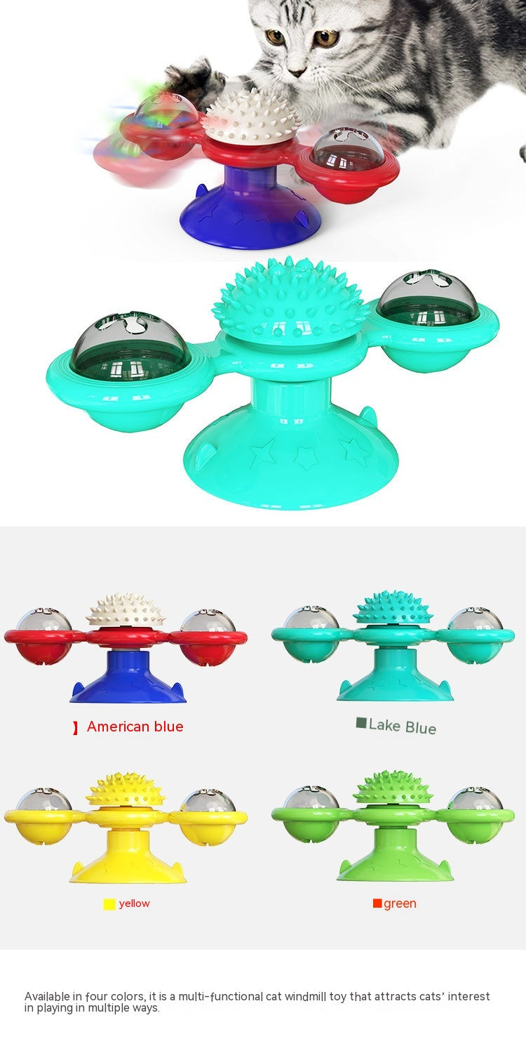 KFX-9307325 Rotating Windmill Cat Teaser Toy with Lights - Colorful Interactive Pet Plaything