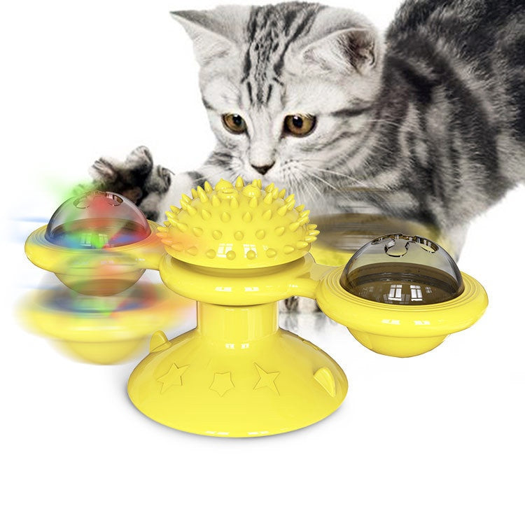 KFX-9307325 Rotating Windmill Cat Teaser Toy with Lights - Colorful Interactive Pet Plaything