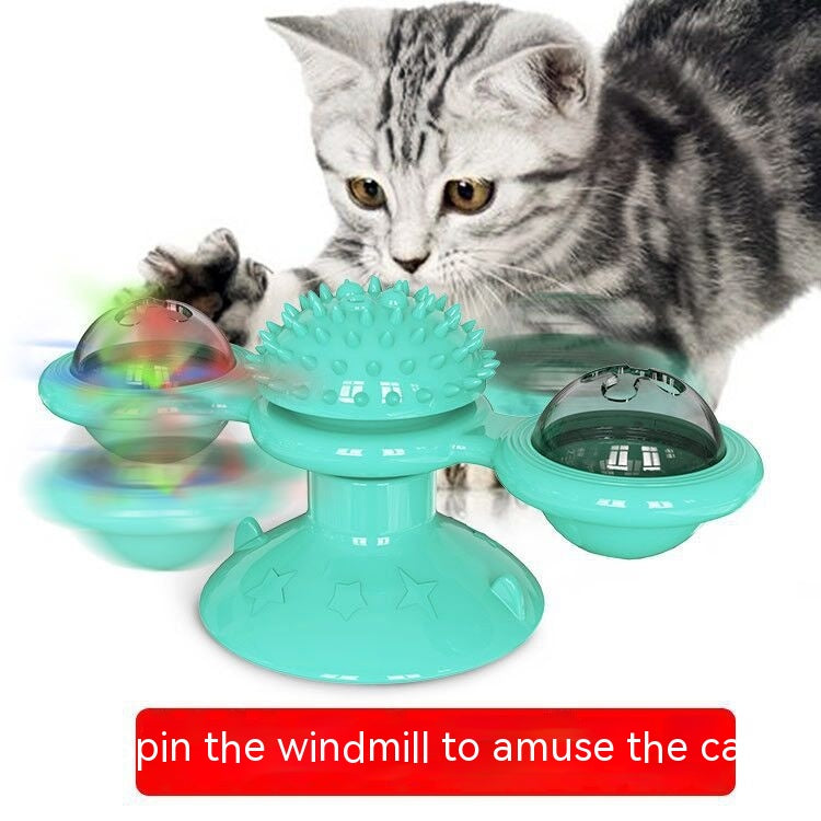 KFX-9307325 Rotating Windmill Cat Teaser Toy with Lights - Colorful Interactive Pet Plaything