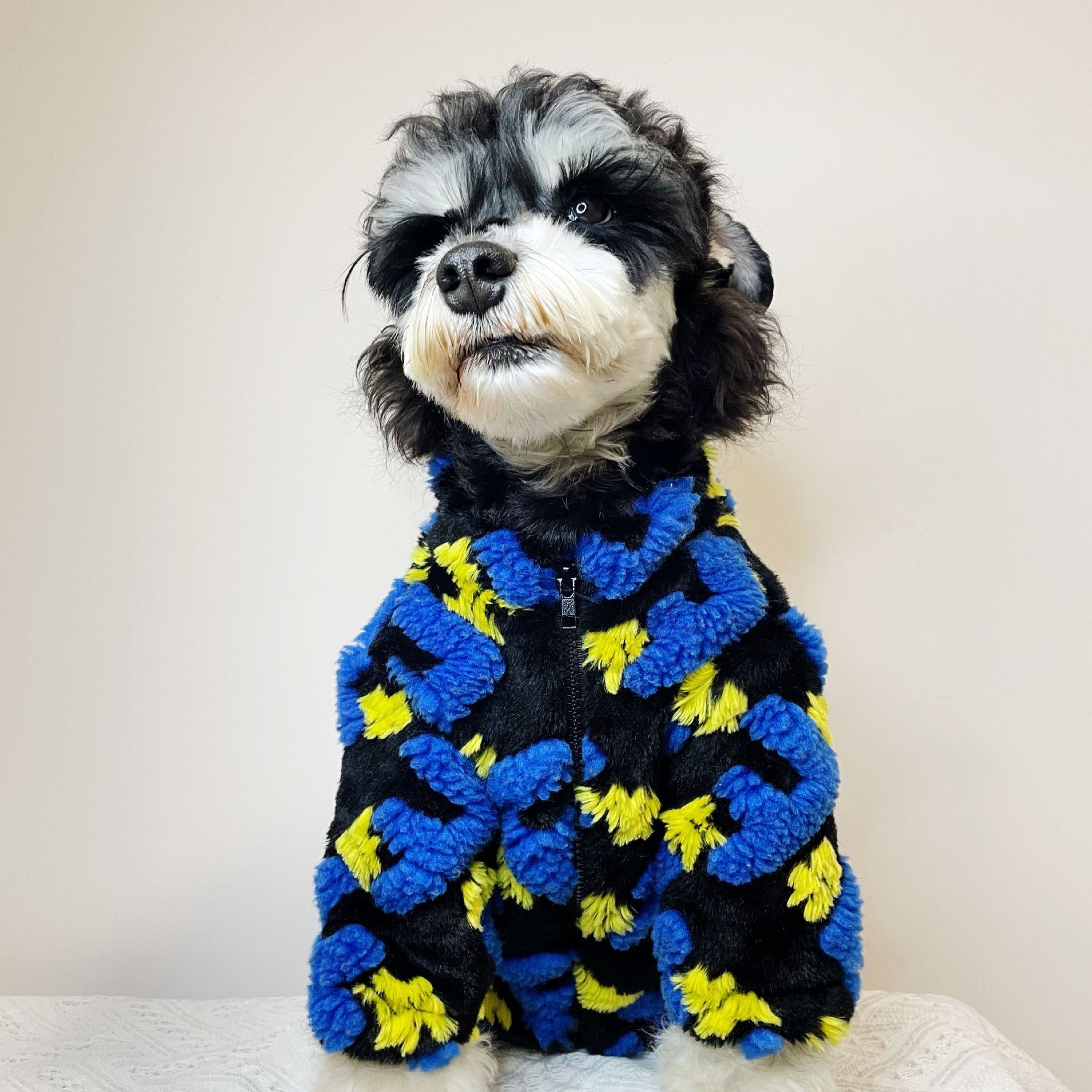 KFX-9307709 Lamb Jacquard Fleece Jacket for Pets in Black - Soft Velvet Material Available in Sizes S to XXL