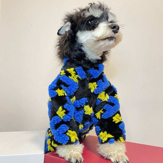 KFX-9307709 Lamb Jacquard Fleece Jacket for Pets in Black - Soft Velvet Material Available in Sizes S to XXL