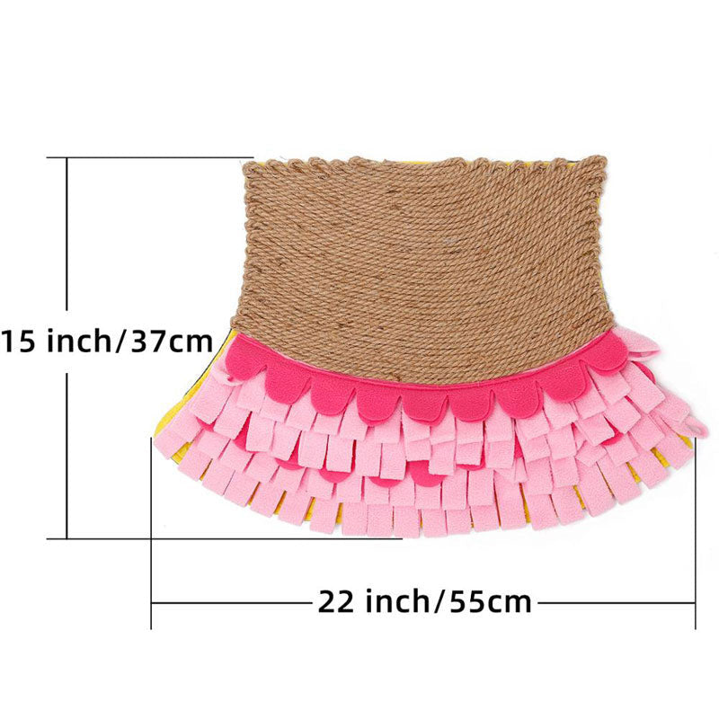KFX-9307965 Natural Jute Cat Mat Blanket with Polar Fleece Sniffing Toy - Pink & Yellow