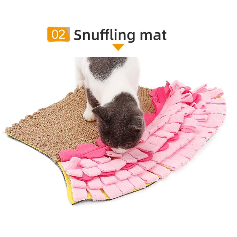 KFX-9307965 Natural Jute Cat Mat Blanket with Polar Fleece Sniffing Toy - Pink & Yellow