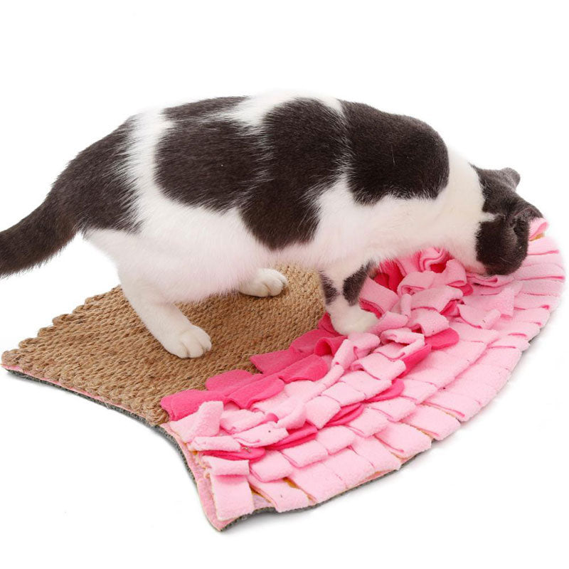 KFX-9307965 Natural Jute Cat Mat Blanket with Polar Fleece Sniffing Toy - Pink & Yellow