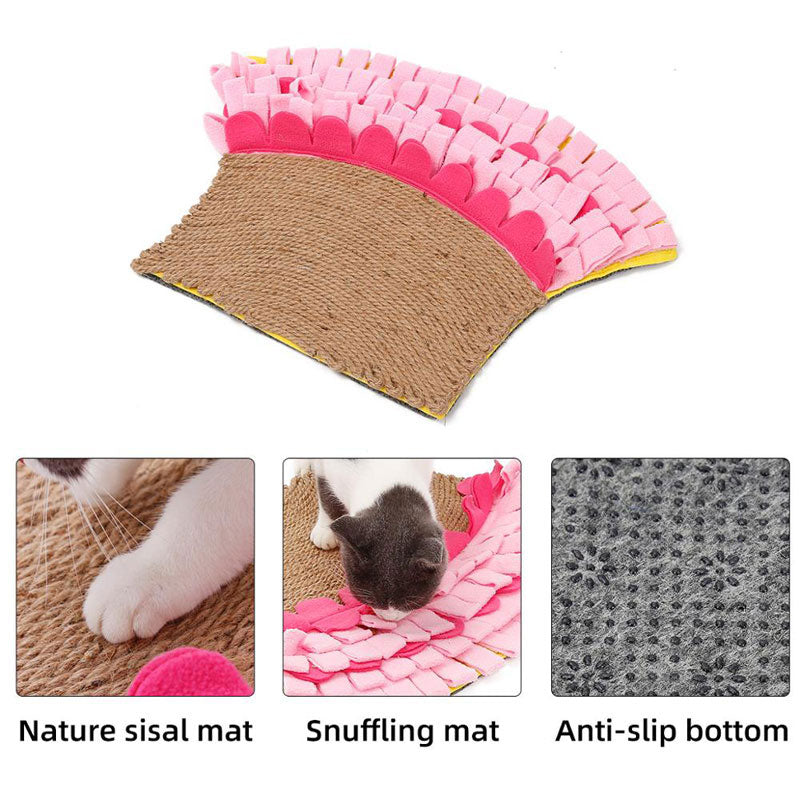 KFX-9307965 Natural Jute Cat Mat Blanket with Polar Fleece Sniffing Toy - Pink & Yellow
