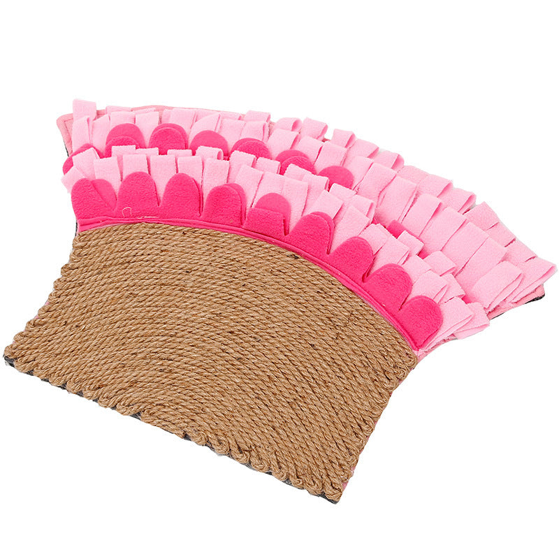 KFX-9307965 Natural Jute Cat Mat Blanket with Polar Fleece Sniffing Toy - Pink & Yellow