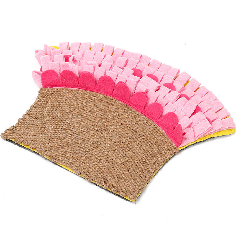 KFX-9307965 Natural Jute Cat Mat Blanket with Polar Fleece Sniffing Toy - Pink & Yellow