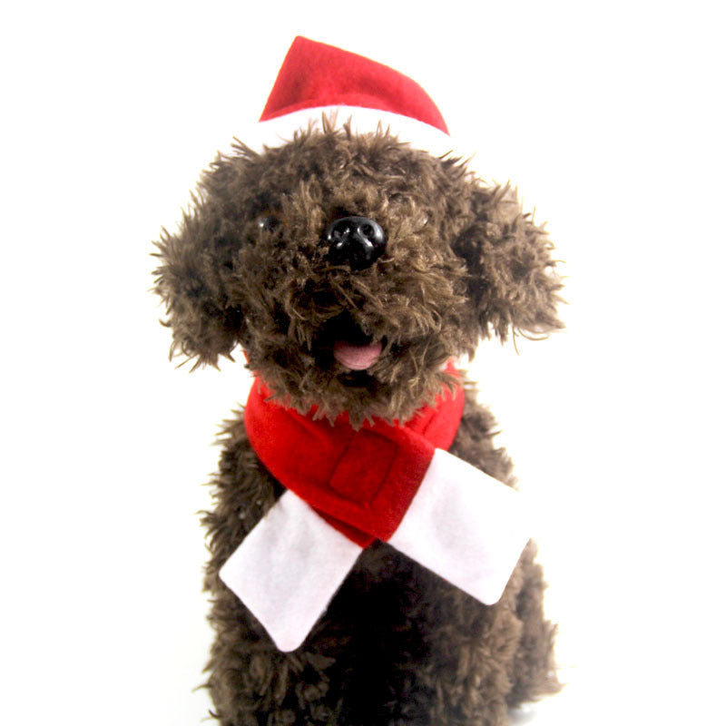 KFX-9309501 Festive Red Fleece Dog Christmas Hat and Scarf Set for Pets