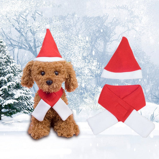 KFX-9309501 Festive Red Fleece Dog Christmas Hat and Scarf Set for Pets