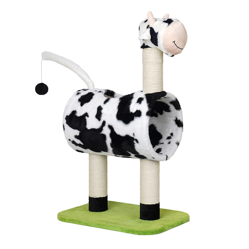 KFX-9310397 Cow Print Cat Climbing Frame with Scratching Post and Shelf for Playtime