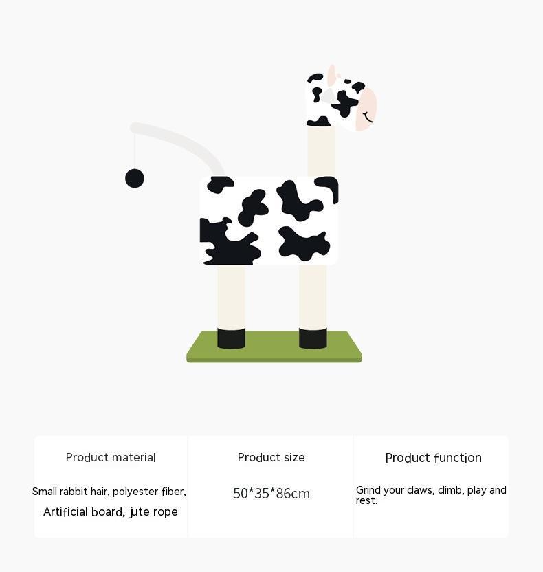 KFX-9310397 Cow Print Cat Climbing Frame with Scratching Post and Shelf for Playtime
