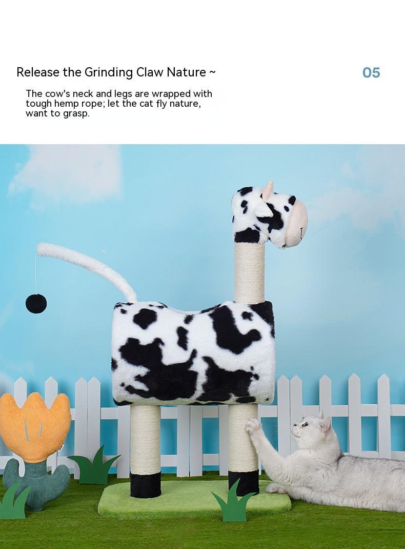 KFX-9310397 Cow Print Cat Climbing Frame with Scratching Post and Shelf for Playtime