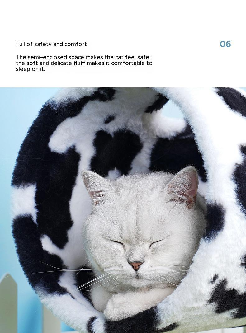 KFX-9310397 Cow Print Cat Climbing Frame with Scratching Post and Shelf for Playtime