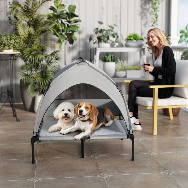 KFX-9310781 Elevated Dog Bed with Removable Canopy, Portable Outdoor Pet Cot with Cooling Pad and Storage Bag