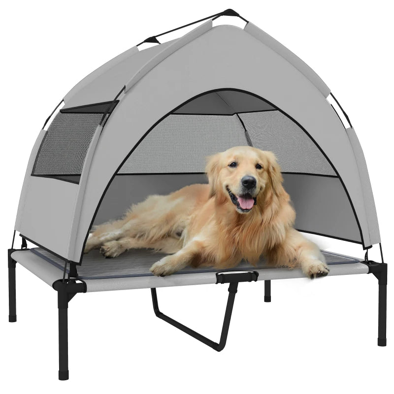 KFX-9310781 Elevated Dog Bed with Removable Canopy, Portable Outdoor Pet Cot with Cooling Pad and Storage Bag