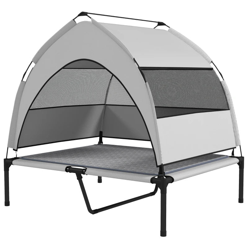 KFX-9310781 Elevated Dog Bed with Removable Canopy, Portable Outdoor Pet Cot with Cooling Pad and Storage Bag