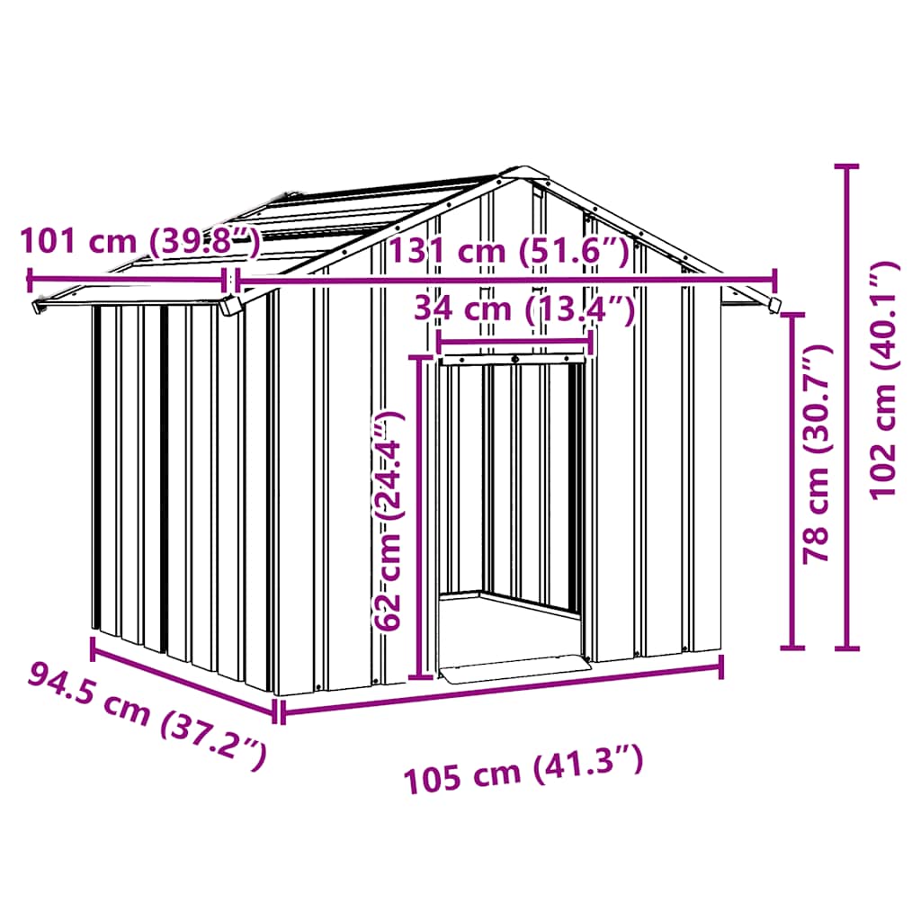 KFX-9311165 Galvanized Steel Doghouse with Roof - Anthracite, Various Sizes Available