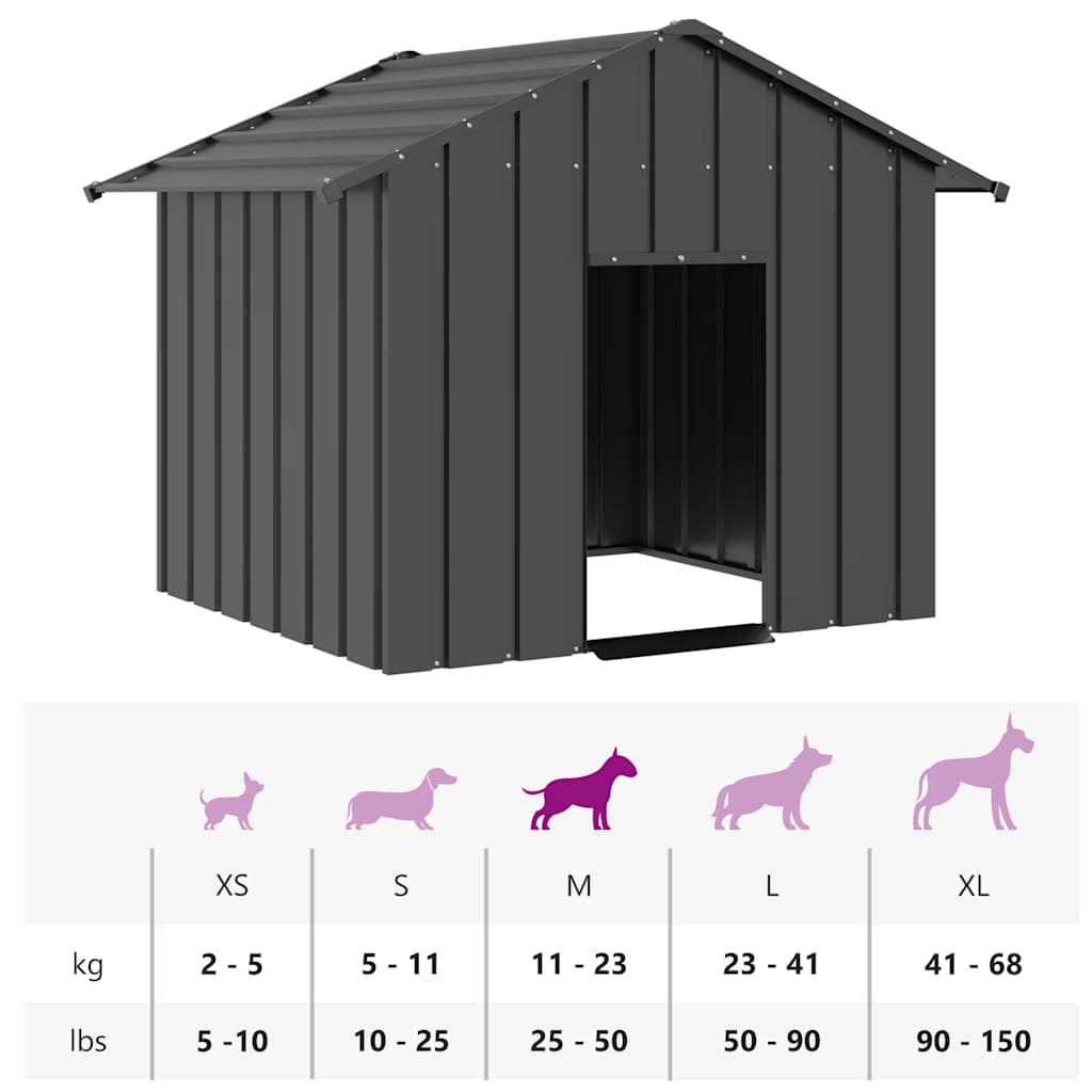 KFX-9311165 Galvanized Steel Doghouse with Roof - Anthracite, Various Sizes Available