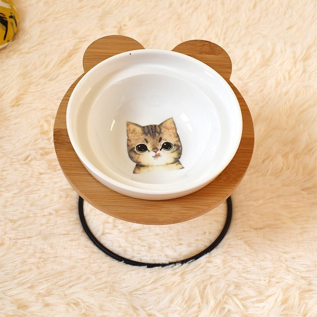 KFX-9313085 Ceramic Cat Bowl Holder with Rack – Various Colors and Single/Double Bowl Options