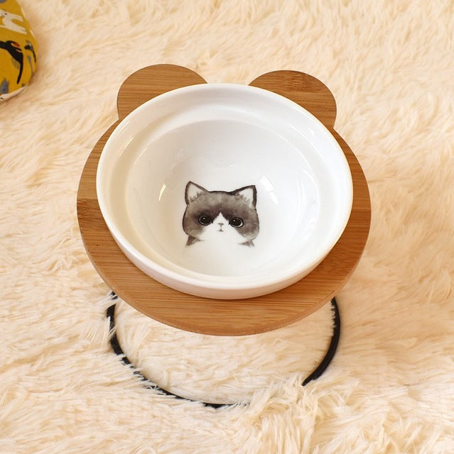 KFX-9313085 Ceramic Cat Bowl Holder with Rack – Various Colors and Single/Double Bowl Options