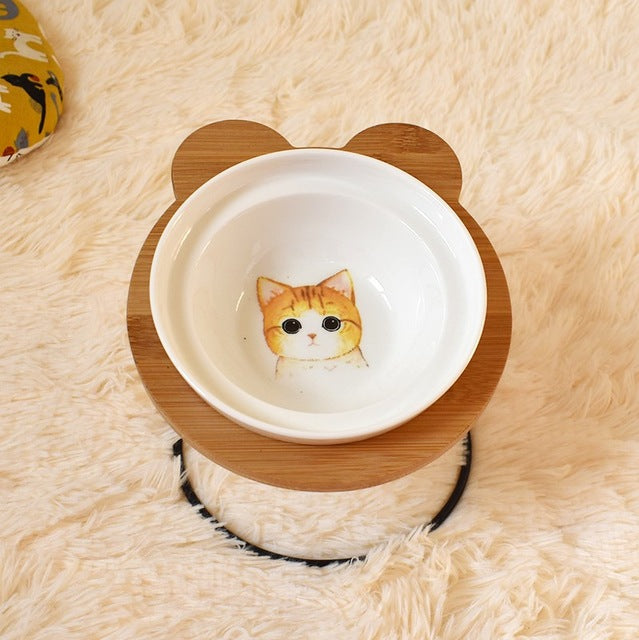 KFX-9313085 Ceramic Cat Bowl Holder with Rack – Various Colors and Single/Double Bowl Options