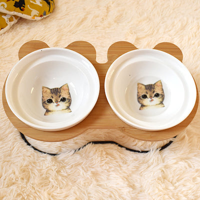 KFX-9313085 Ceramic Cat Bowl Holder with Rack – Various Colors and Single/Double Bowl Options