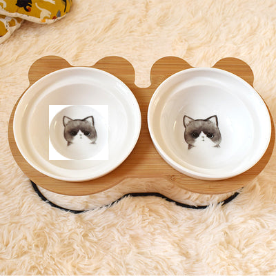KFX-9313085 Ceramic Cat Bowl Holder with Rack – Various Colors and Single/Double Bowl Options