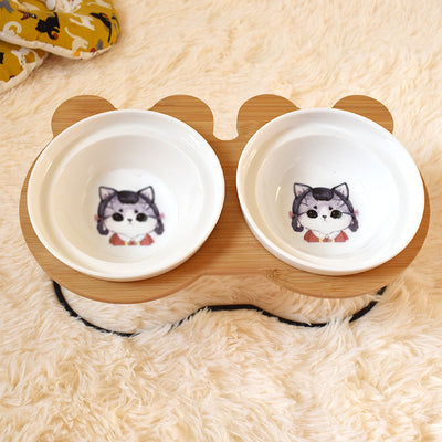 KFX-9313085 Ceramic Cat Bowl Holder with Rack – Various Colors and Single/Double Bowl Options