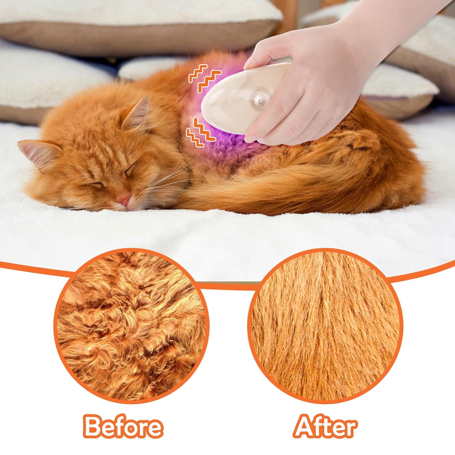 KFX-9314365 4-in-1 Steamy Cat Brush with Vibration Massage, Water Spray, and Ringworm Detector for Grooming and Shedding Control