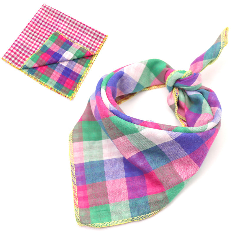 KFX-9314493 Plaid Double-Sided Cotton Pet Scarf - Fashionable and Versatile Design for Your Pet