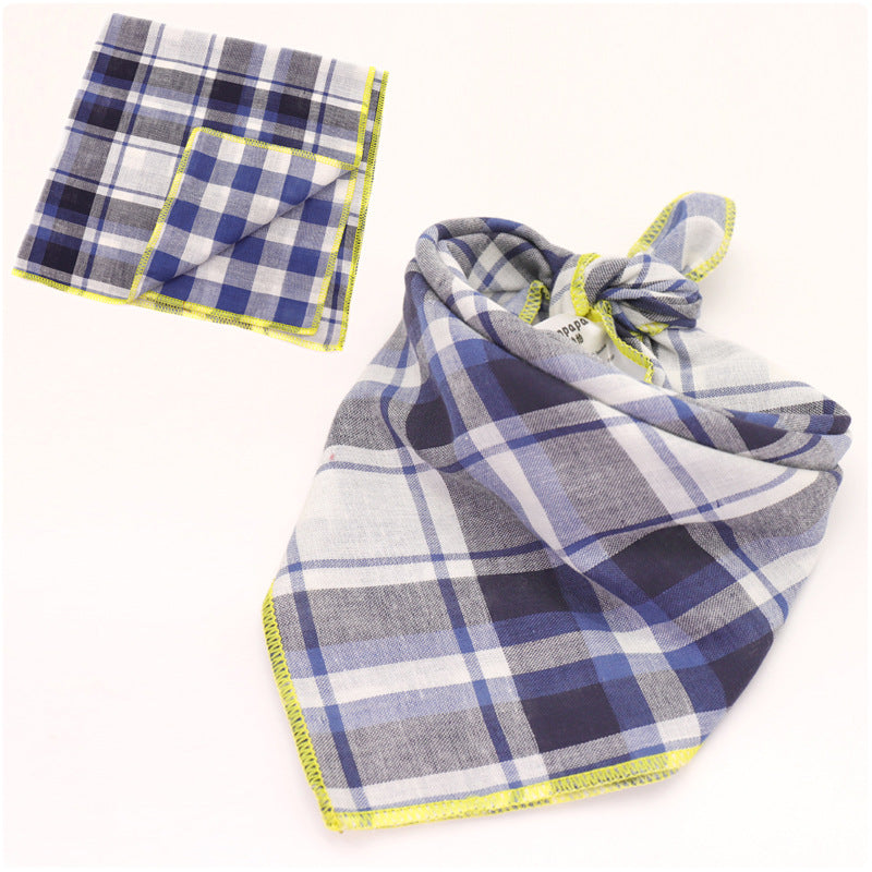 KFX-9314493 Plaid Double-Sided Cotton Pet Scarf - Fashionable and Versatile Design for Your Pet