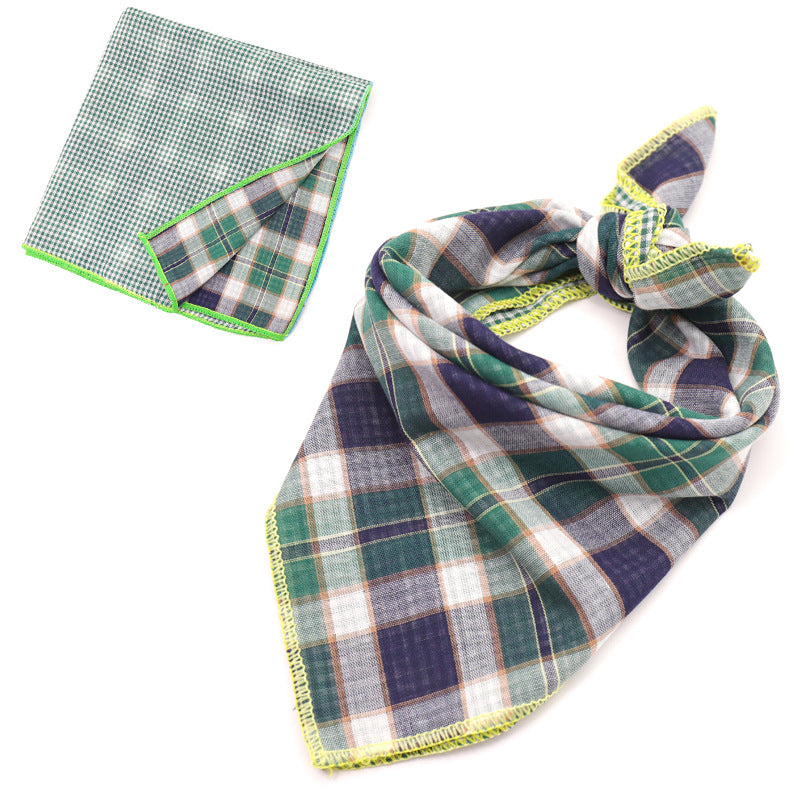 KFX-9314493 Plaid Double-Sided Cotton Pet Scarf - Fashionable and Versatile Design for Your Pet