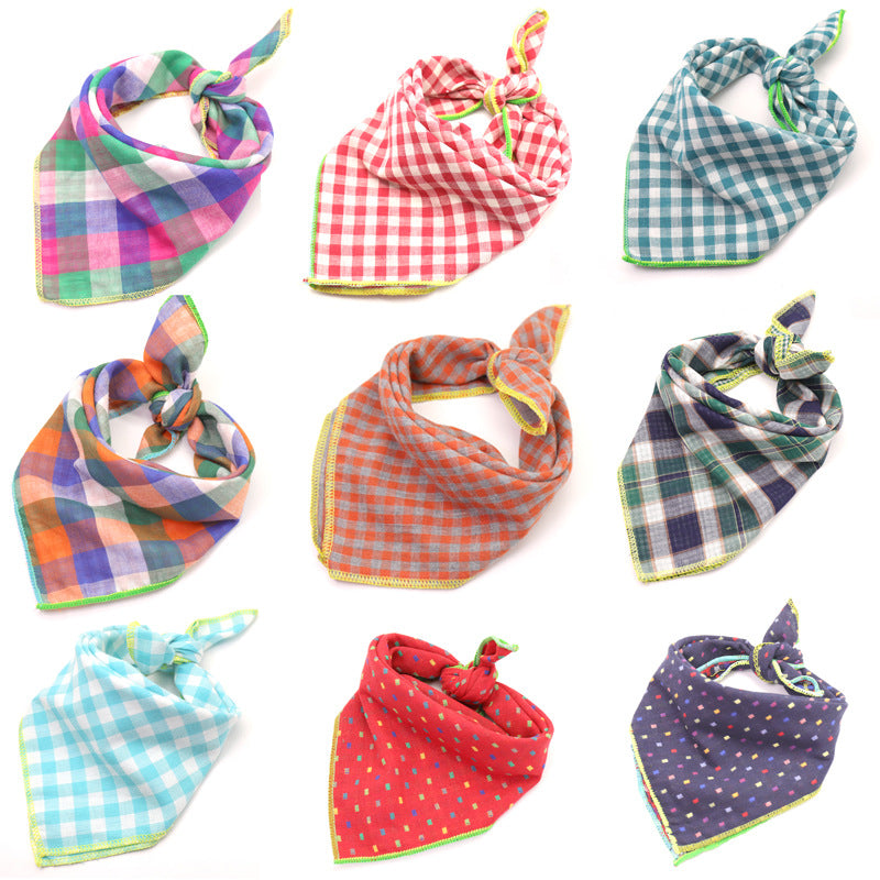 KFX-9314493 Plaid Double-Sided Cotton Pet Scarf - Fashionable and Versatile Design for Your Pet