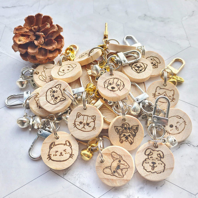 KFX-9318717 Double-Sided Wooden Dog ID Card Decoration in Gold, Silver, and Brown