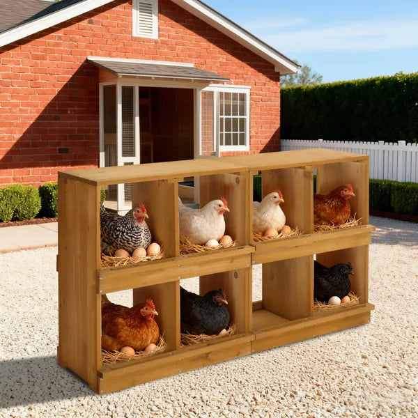KFX-9318845 Wooden Nesting Box for Chickens and Ducks with 8 Compartments, Ideal for Egg Laying
