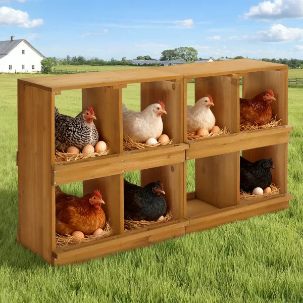KFX-9318845 Wooden Nesting Box for Chickens and Ducks with 8 Compartments, Ideal for Egg Laying