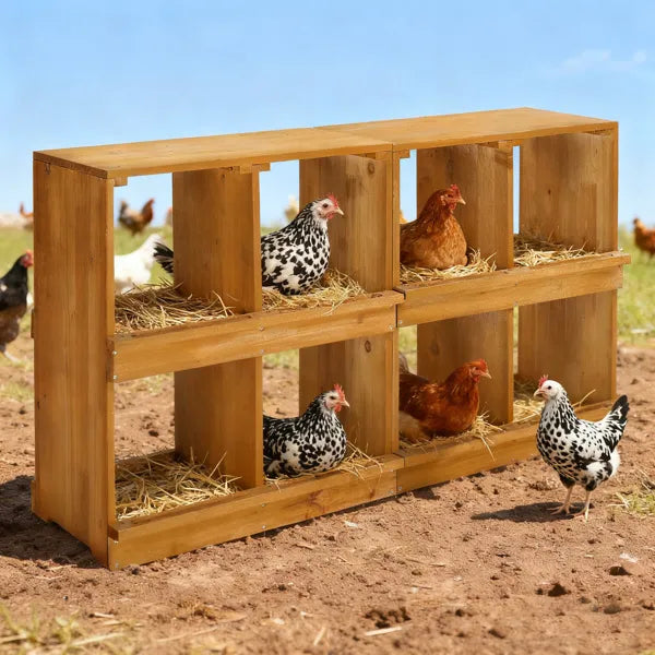 KFX-9318845 Wooden Nesting Box for Chickens and Ducks with 8 Compartments, Ideal for Egg Laying