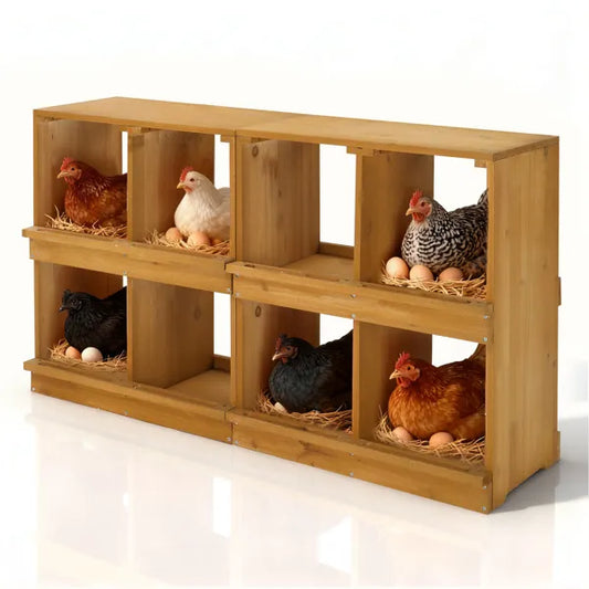 KFX-9318845 Wooden Nesting Box for Chickens and Ducks with 8 Compartments, Ideal for Egg Laying