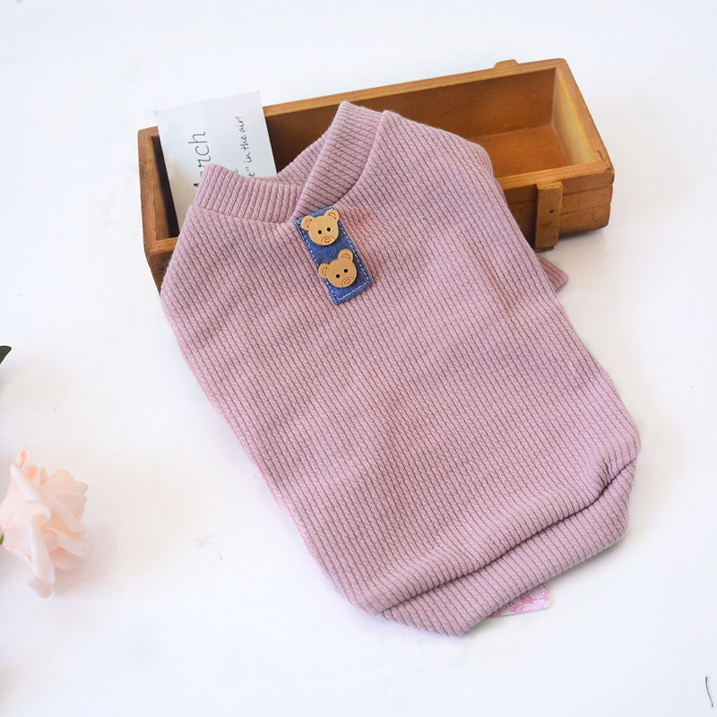 KFX-9320637 Casual Cotton Two-Legged Dog Sweater in Lotus Root Pink, Beige, and Dark Blue